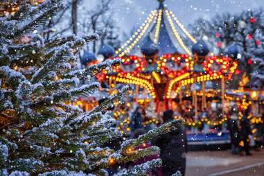 Tivoli Gardens Christmas Market Copenhagen Christmas tree and carousel