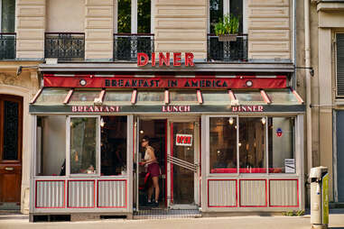 the exterior of an american-style diner in paris, france