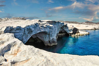 sarakiniko beach volcanic rocks milos greek island