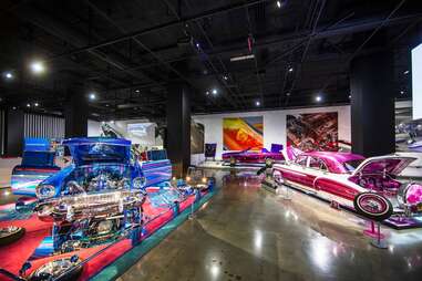 Colorful cars on display.