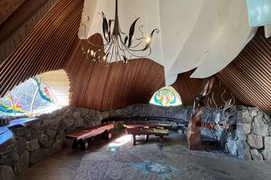the interior of a hippie chapel in sea ranch in northern california