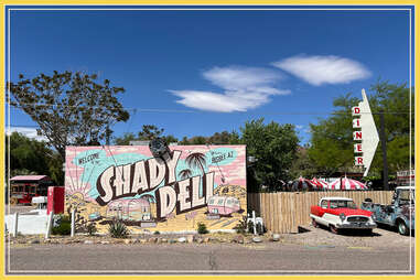 exterior of the shady deli, a 50s-style deli and diner attached to a trailer park